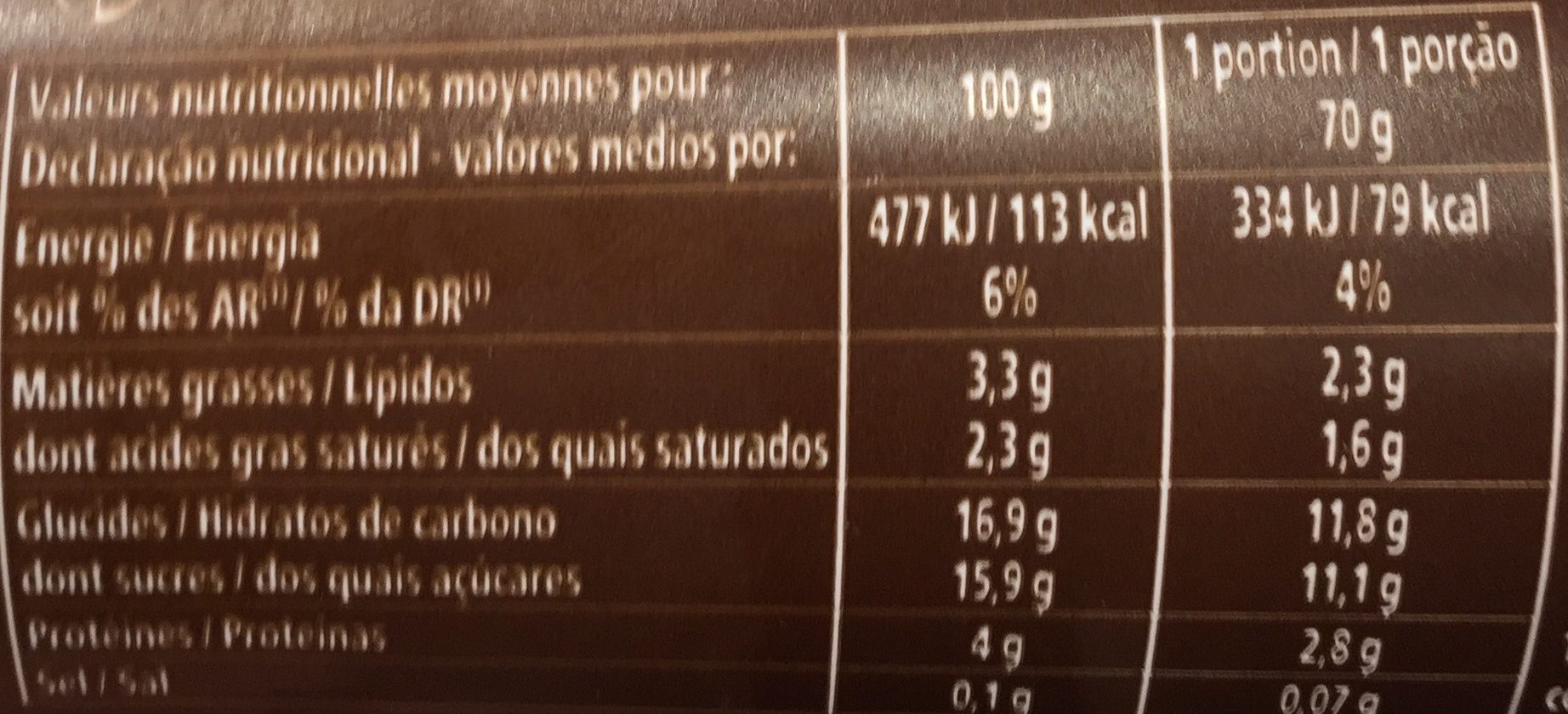Mousse Au Chocolat - Nutrition facts - fr