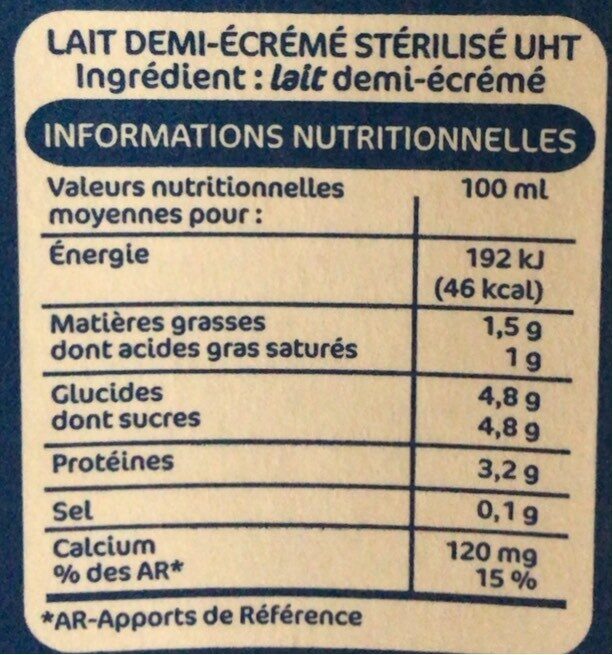 Lait - Nutrition facts - fr