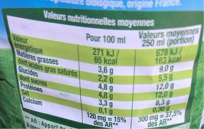 Lait Bio  Engagé Entier - Nutrition facts - fr