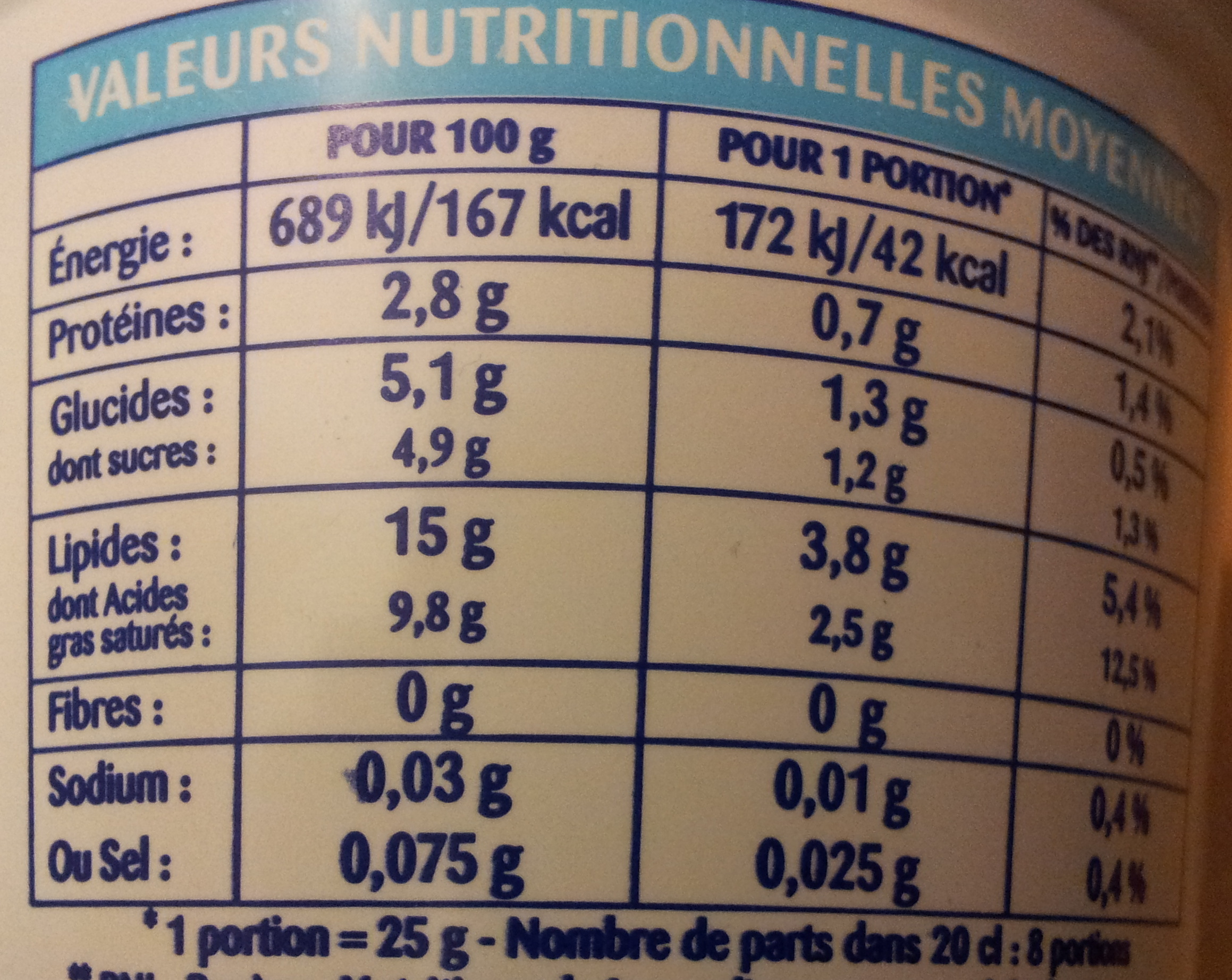 Crème fraîche épaisse légère - Nutrition facts - fr