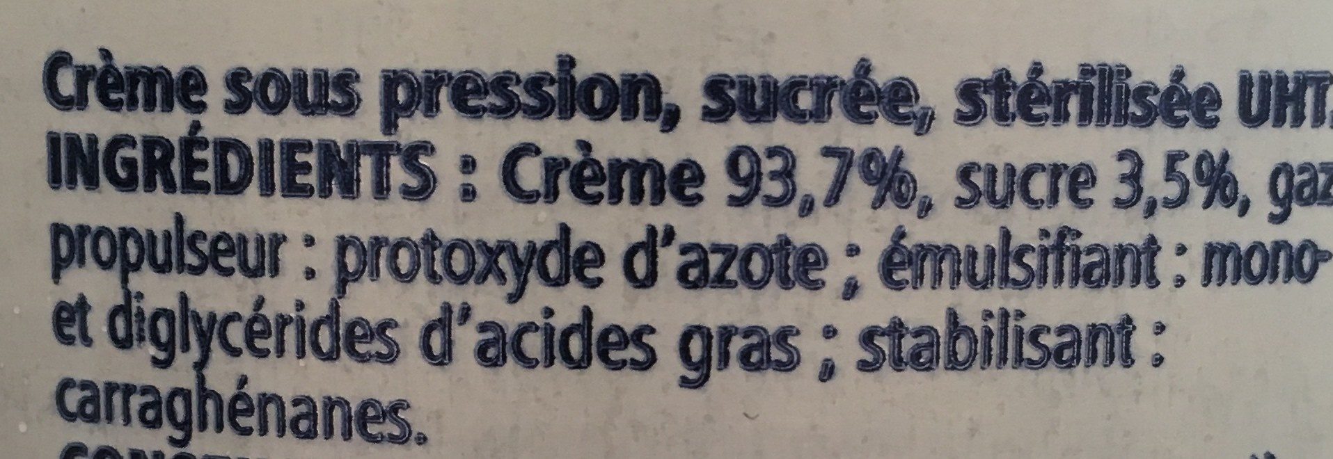Crème sous pression sucrée - Ingredients - fr