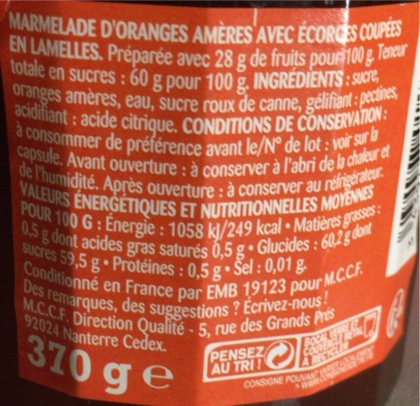 Marmelade orange - Nutrition facts - fr
