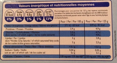 Yaourts Brassés Nature - Nutrition facts - fr