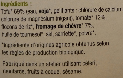 Steak de Tofu Tomate et Chèvre Bio - Ingredients - fr