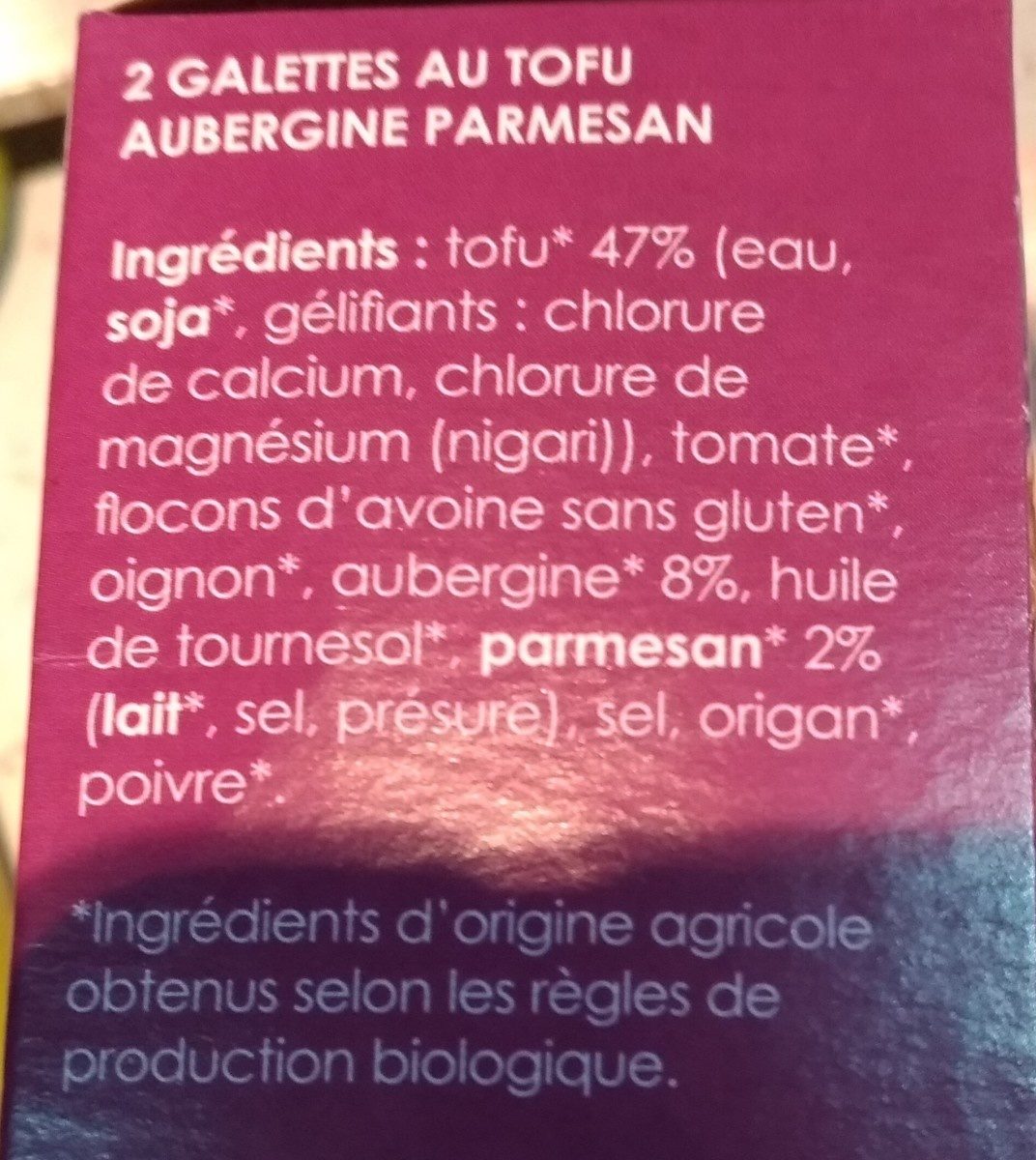 Galettes au tofu aubergine parmesan - Ingredients - fr