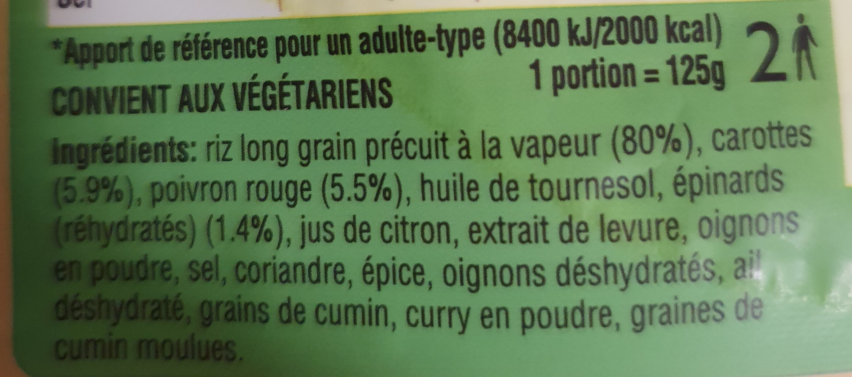 Riz au curry et légumes - Ingredients - fr