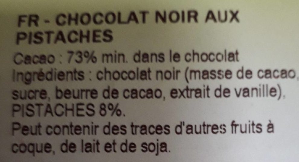 Chocolat noir pistaches - Ingredients - fr