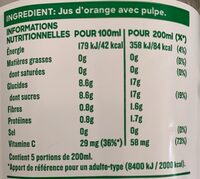 Tropicana 100% oranges pressées avec pulpe 1 L - Nutrition facts - fr