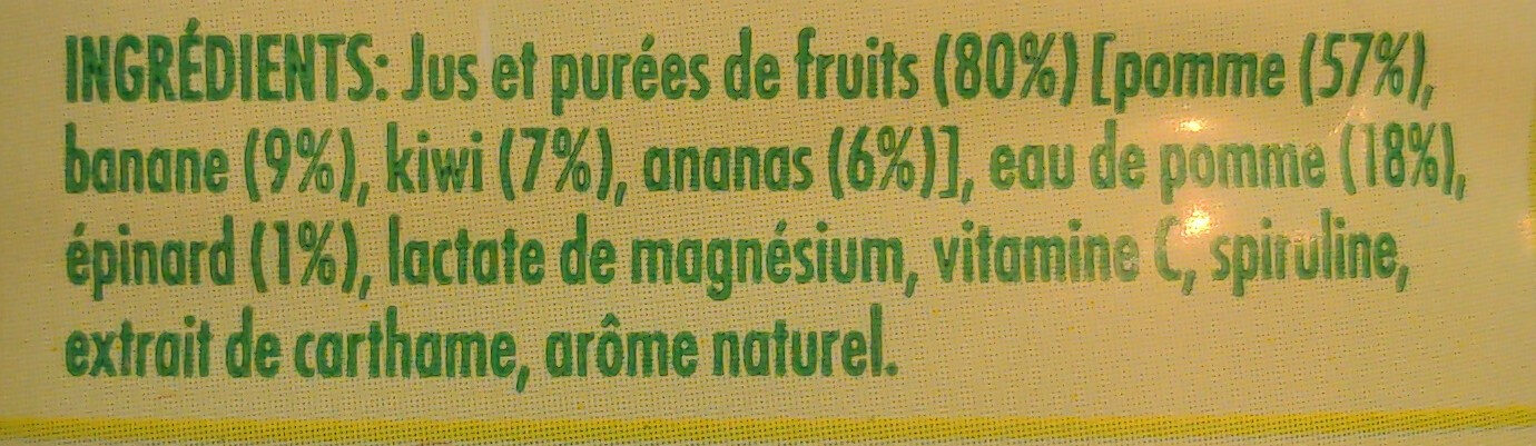 Tropicana Essentiels Vitalité pomme, banane, kiwi, ananas, épinard vitamine C & magnésium 1 L - Ingredients - fr