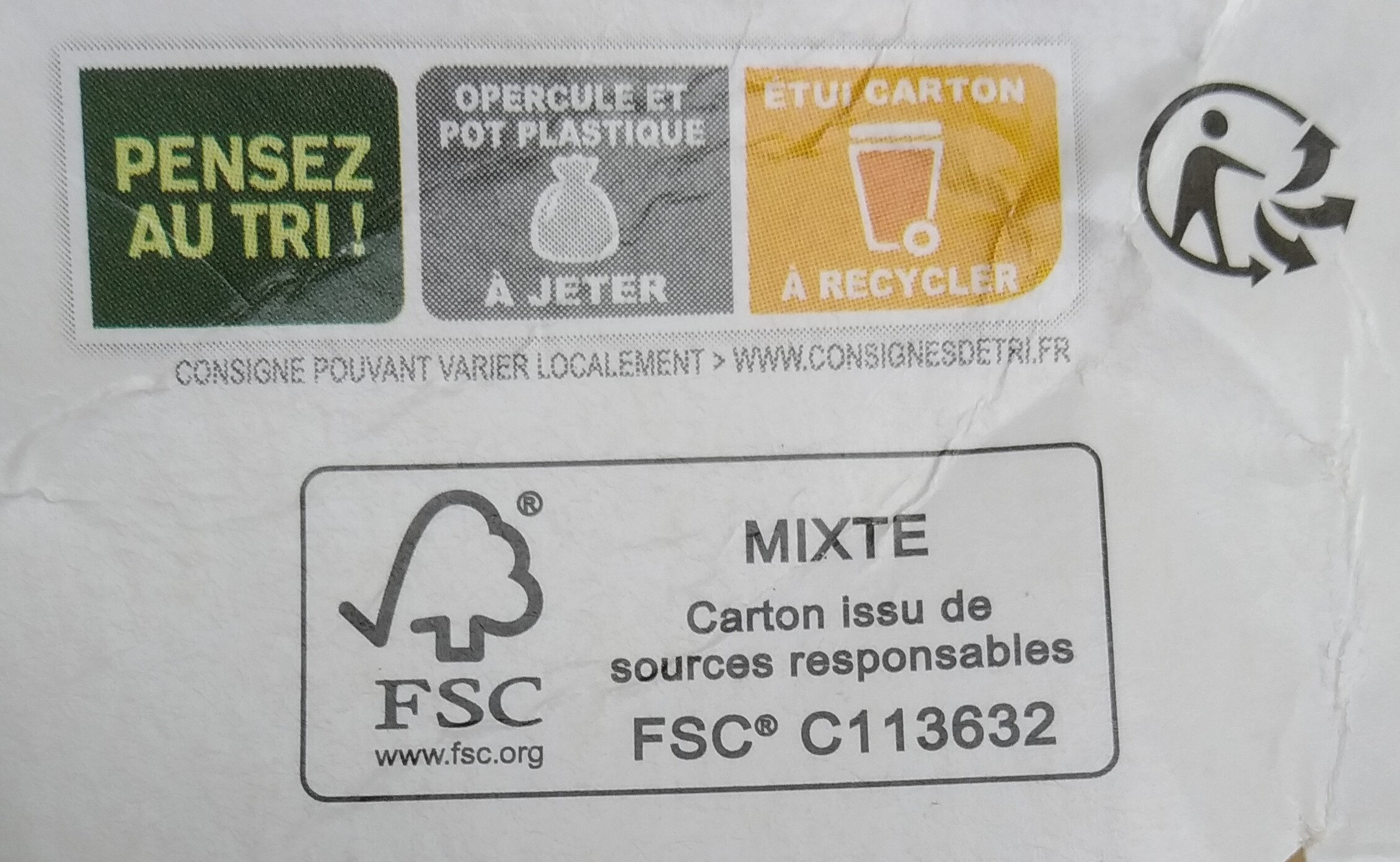 Yaourt nature au lait de chèvre - Recycling instructions and/or packaging information - fr
