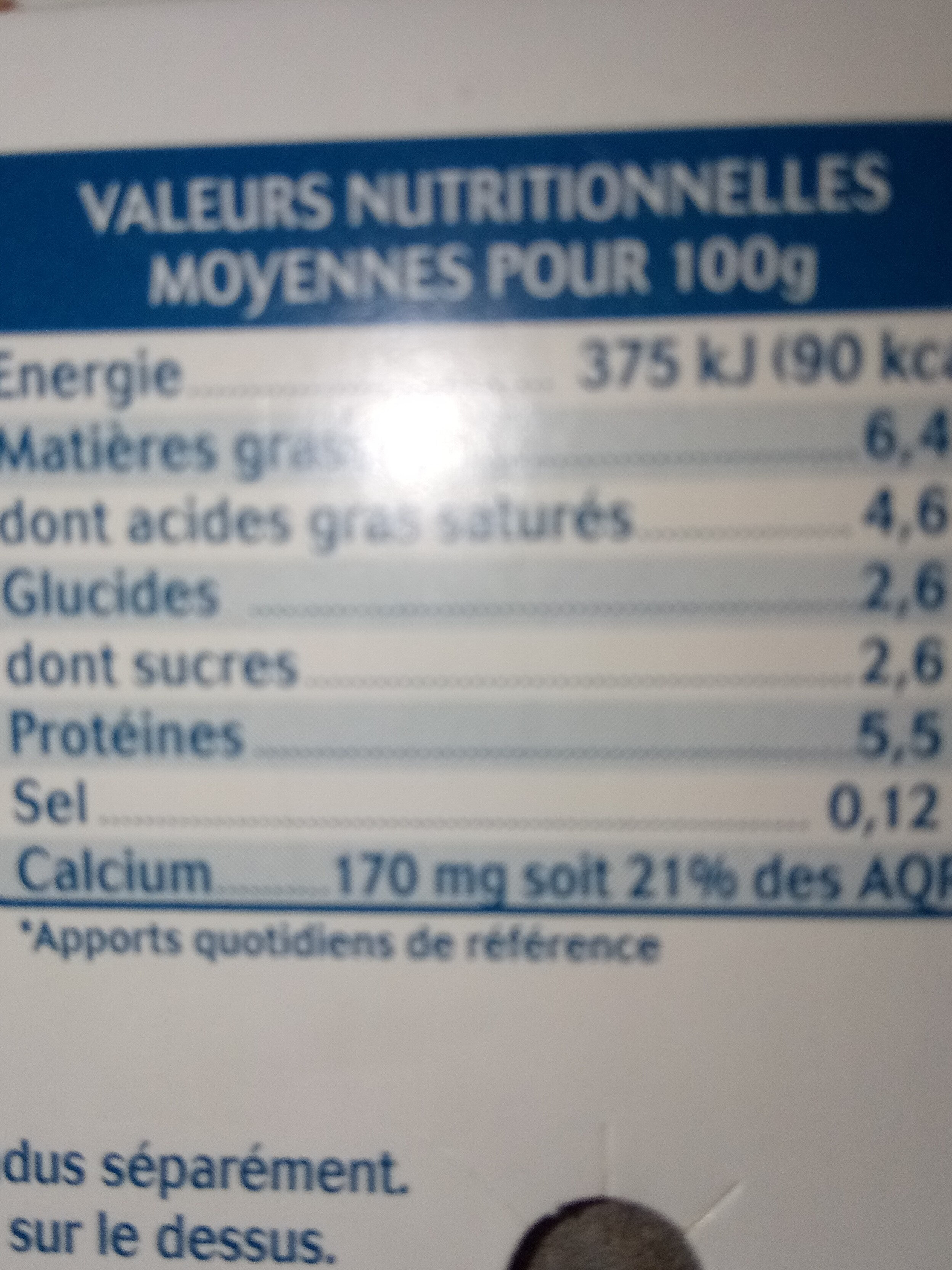 Brassé au lait de Brebis Nature - Nutrition facts - fr