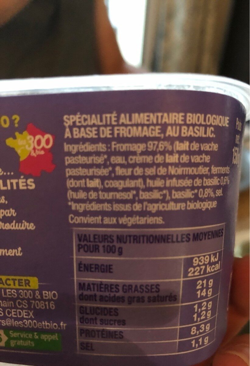 Fromage à tartiner bio au basilic infusé - Nutrition facts - fr