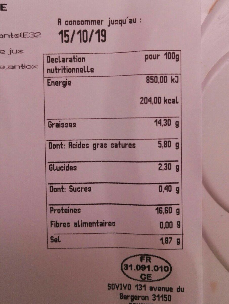 Saucisse Toulouse supérieure - Nutrition facts - fr
