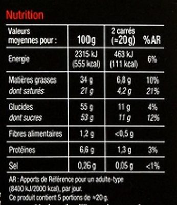 Éclats caramel & fleur de sel lait - Nutrition facts