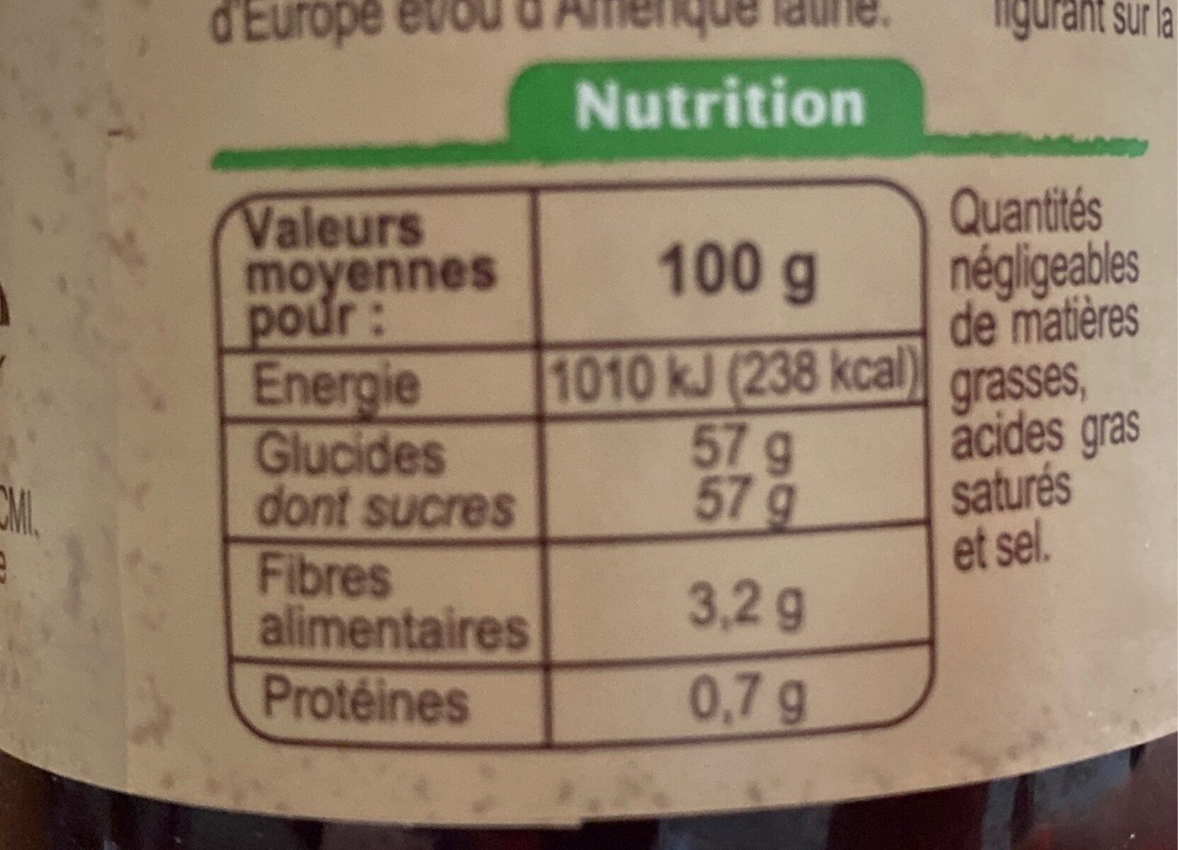 Confiture Extra FRAMBOISE - Nutrition facts - fr