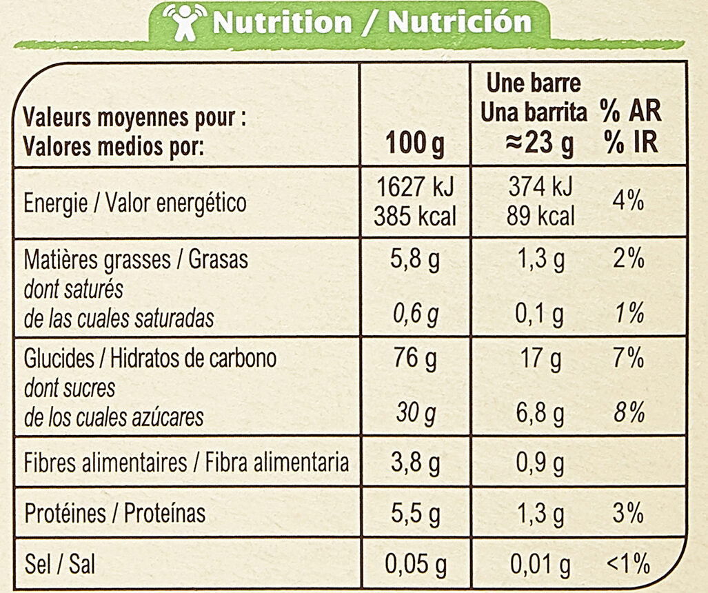 Barres céréalières aux fraises lyophilisées BIO - Nutrition facts - fr