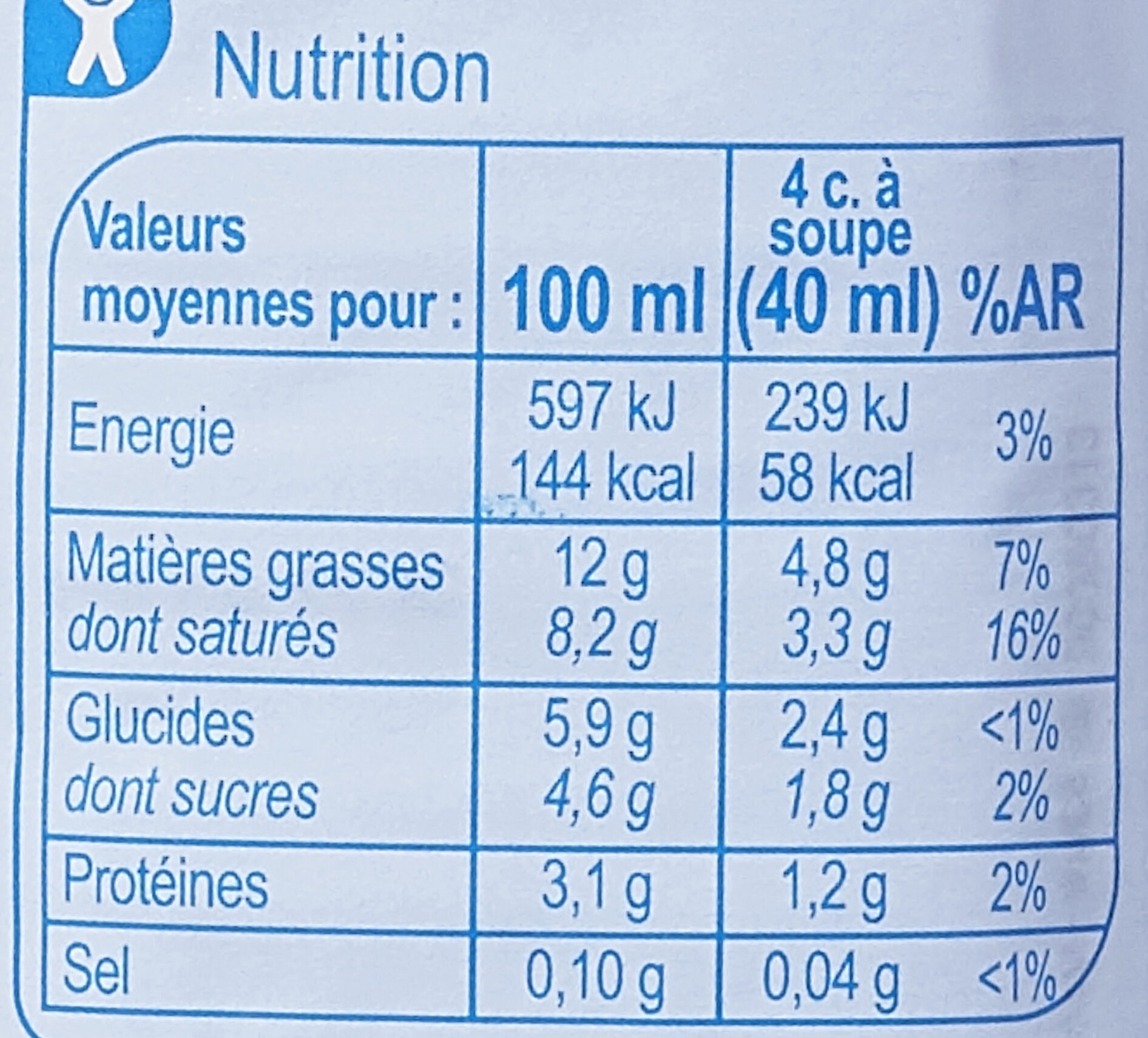 Crème fluide légère - Nutrition facts - fr