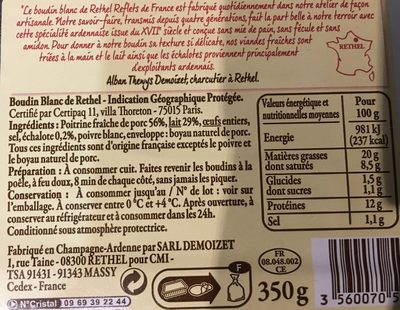 Boudin blanc de Rethel IGP - Ingredients - fr