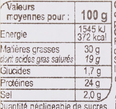 Cantal Jeune - Nutrition facts