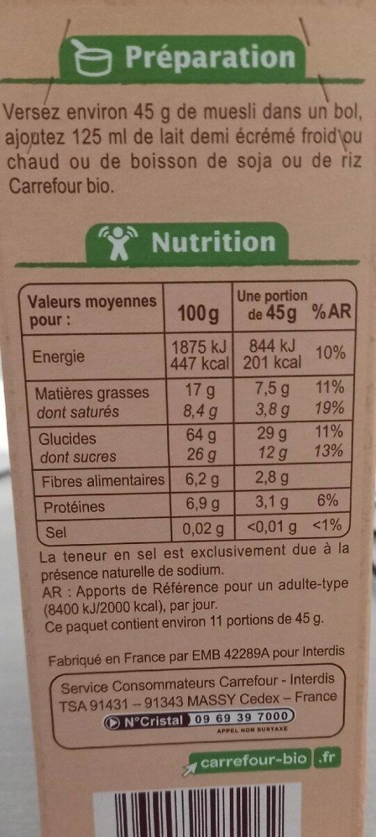 Muesli croustillant - Nutrition facts - fr