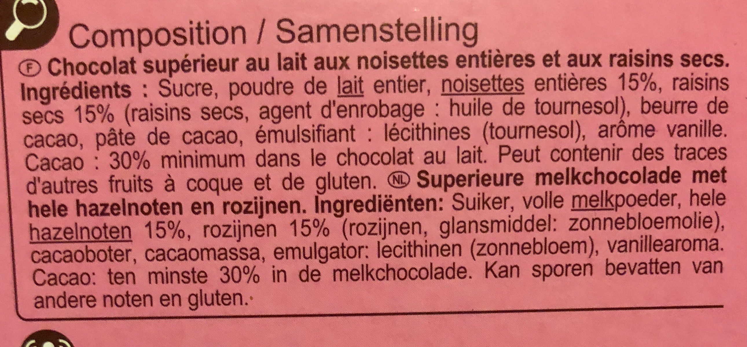 Lait noisettes & raisins - Ingredients - fr