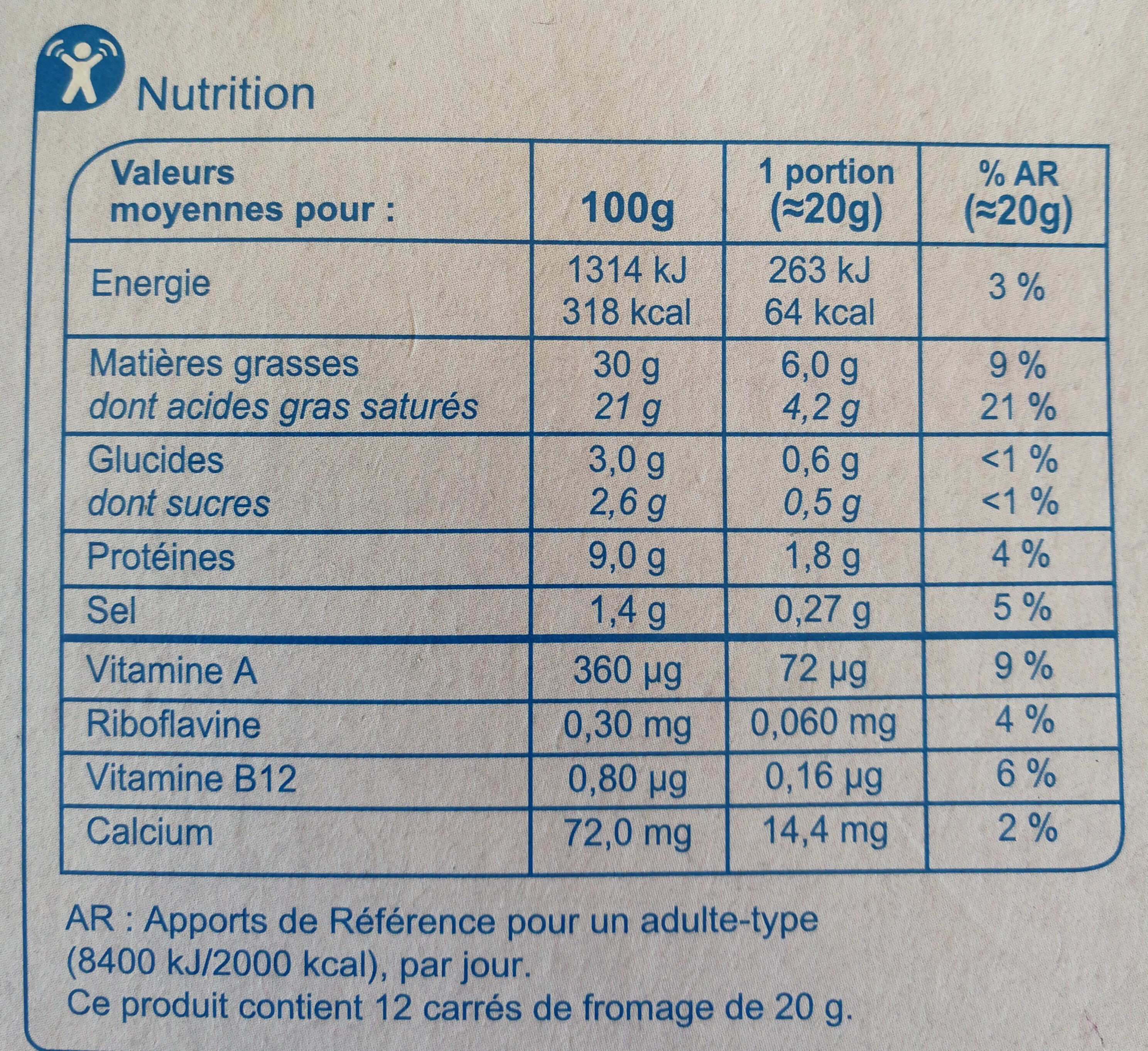 OUI AU BON ! Le carré crémeux - Nutrition facts - fr