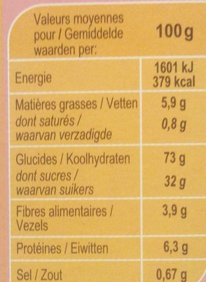Barres Céréales Cranberry - Nutrition facts - fr