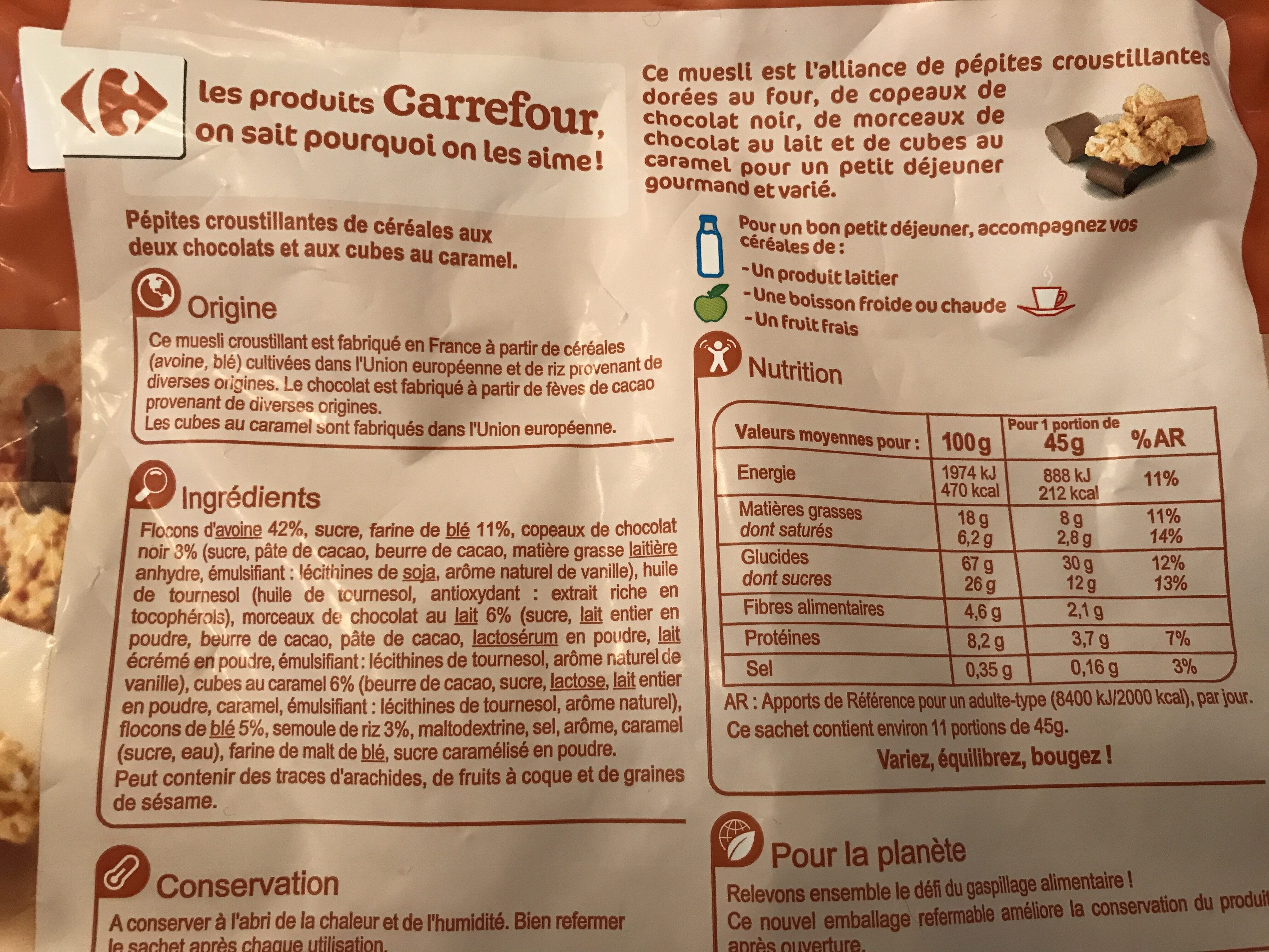 Crunchy 2 chocolats saveur caramel - Ingredients - fr