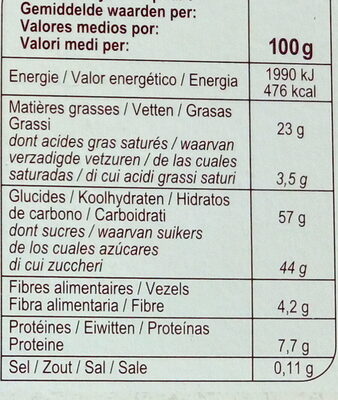 Barquettes au chocolat et à la noisette - Nutrition facts - fr