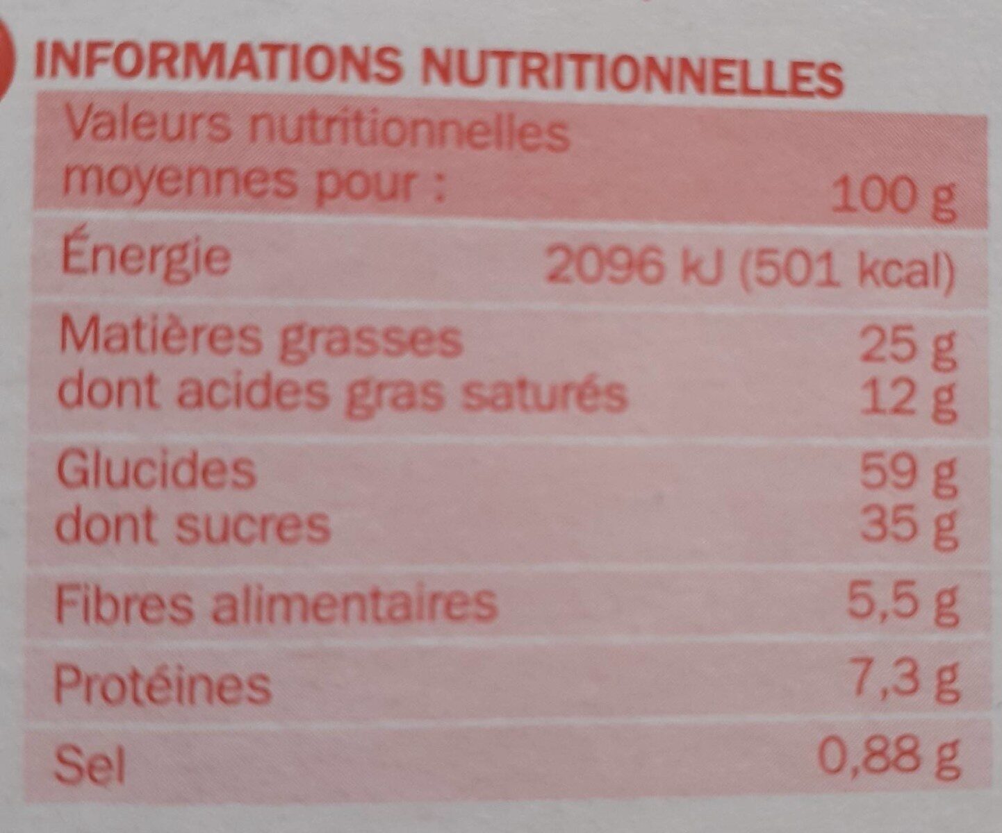 Le cookie goût chocolat et pépite de chocolat - Nutrition facts - fr