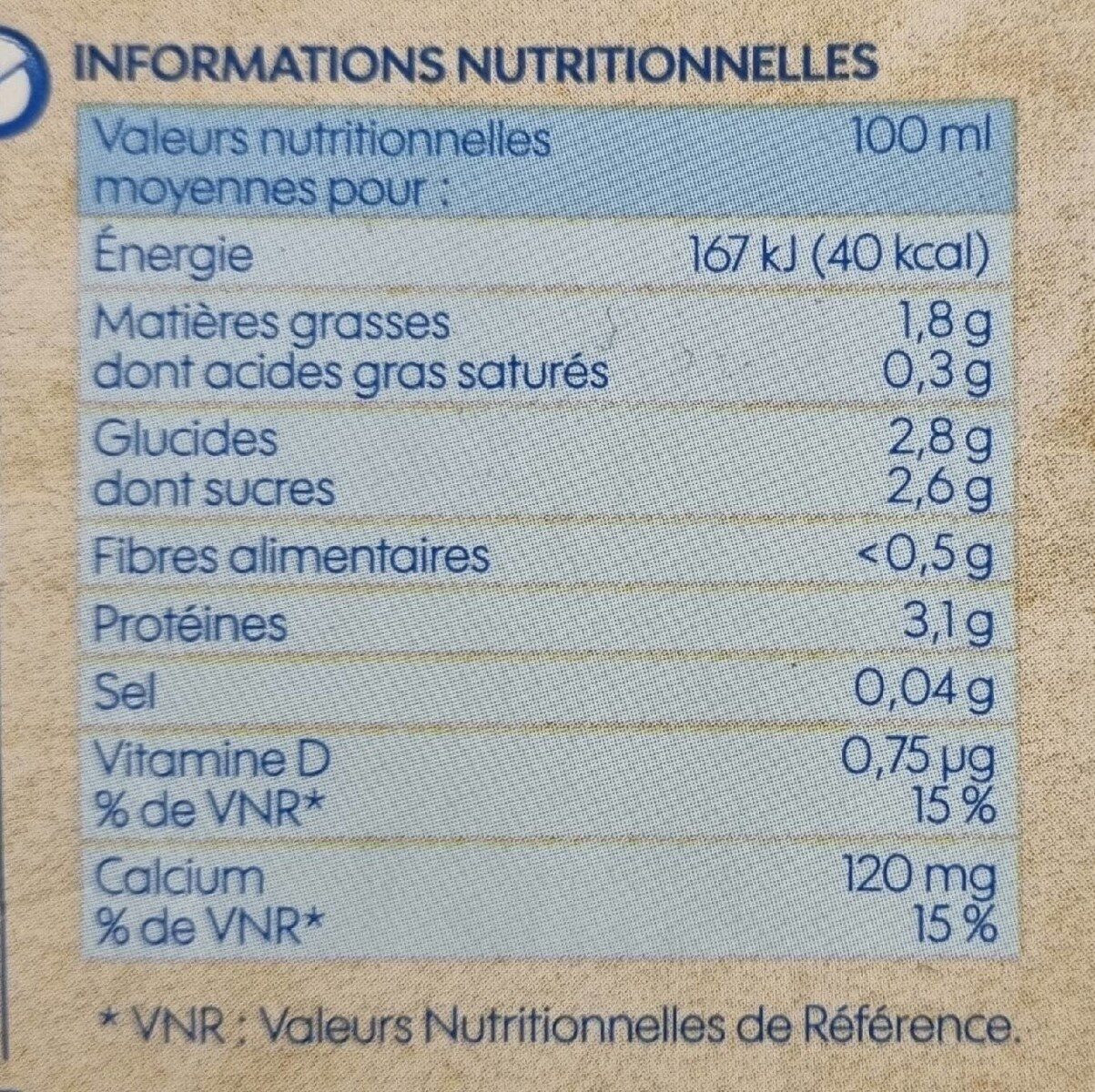 Soja Calcium - Nutrition facts - fr