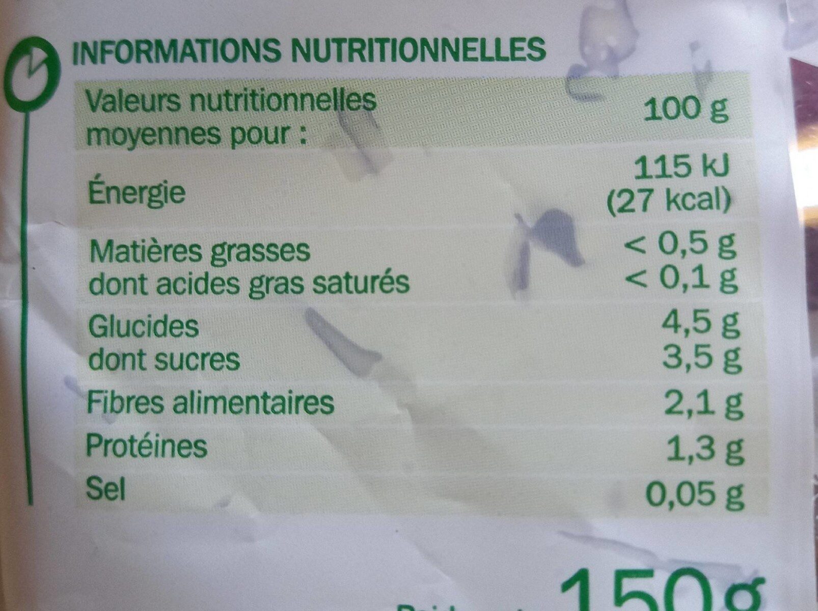 Chou rouge râpé - Nutrition facts - fr