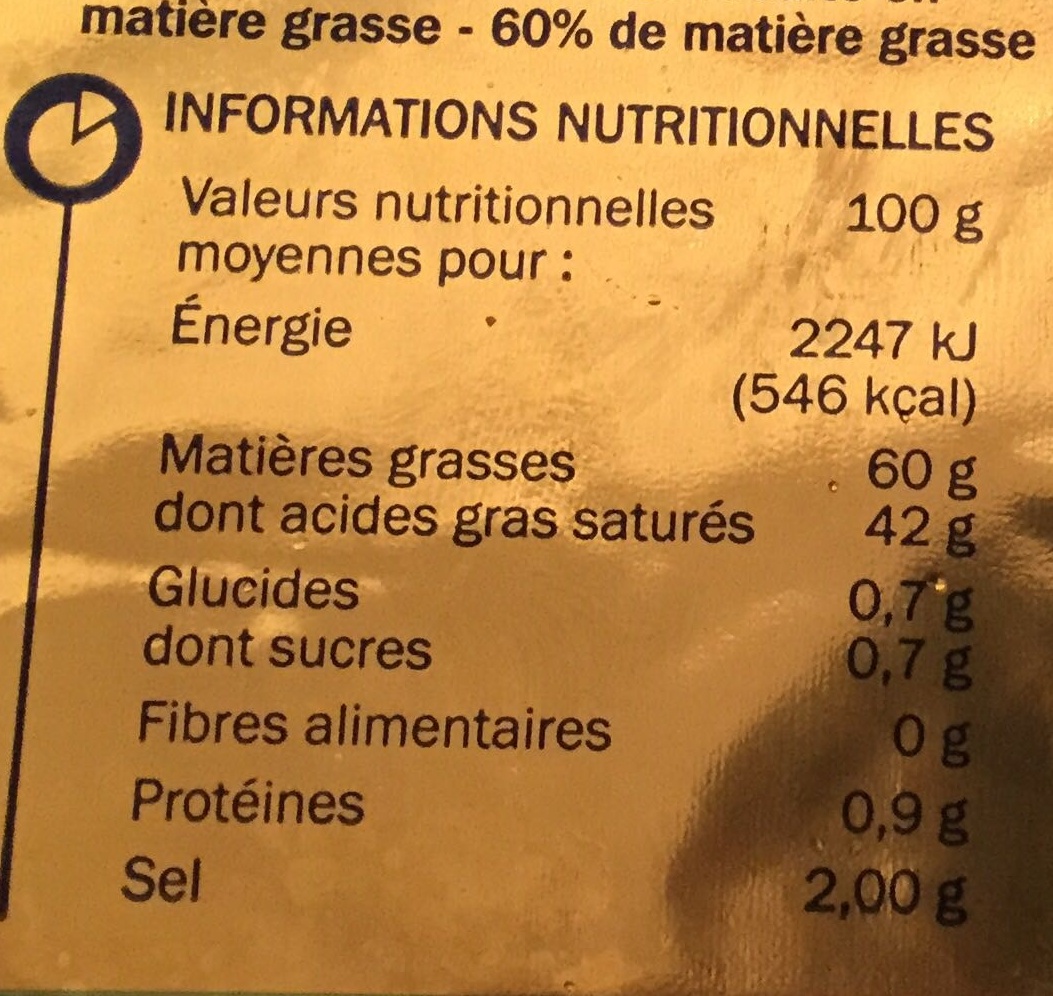 Beurre allégé demi-sel 60% Mat. Gr. - Nutrition facts - fr