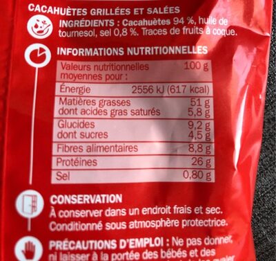 Cacahuètes grillées et salées - Nutrition facts