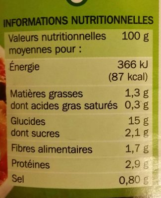 Raviolis aux 6 Légumes - Nutrition facts - fr
