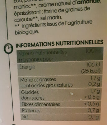 Lait Amande calcium - Nutrition facts - fr
