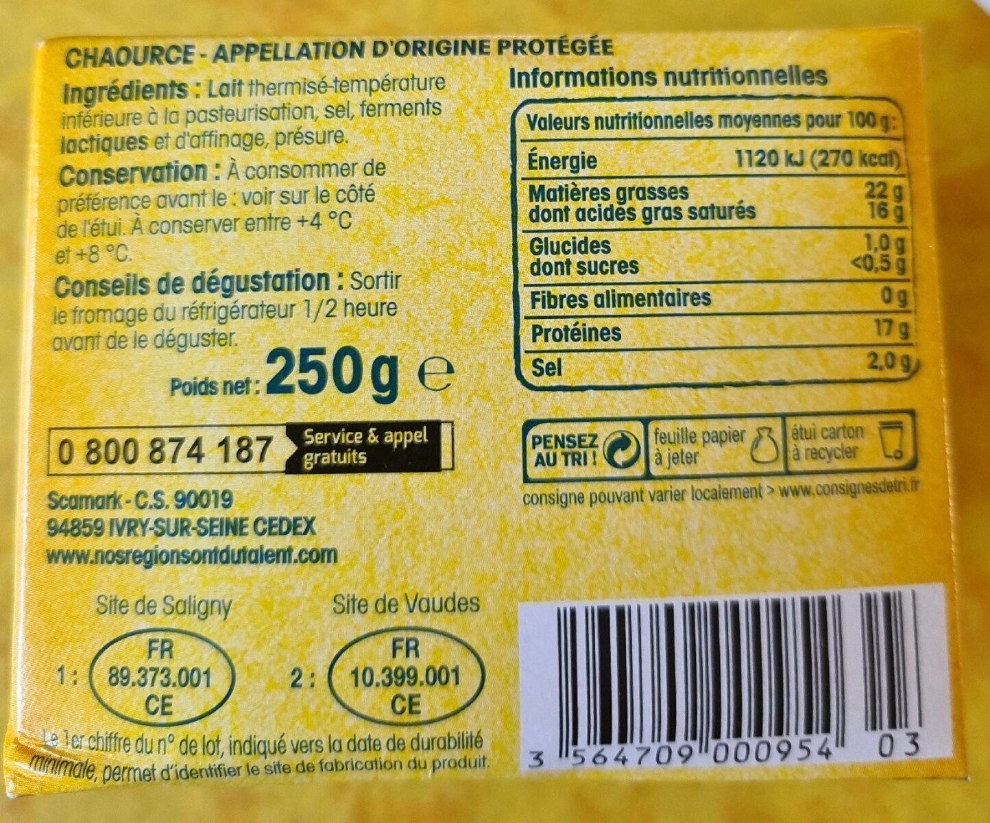 Chaource - Nutrition facts - fr