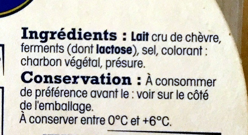 Selles-sur-Cher au lait cru de chèvre (23% MG) - Ingredients - fr