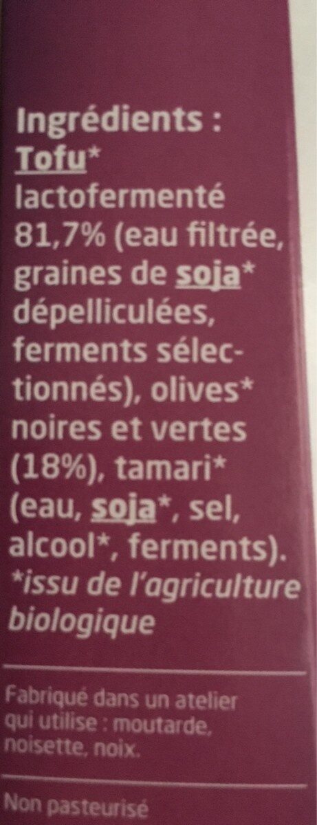 Tofu lactofermenté olives - Ingredients - fr