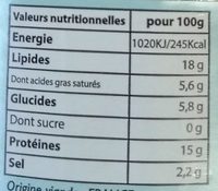 Pâté de Campagne Fumé du Jura - Nutrition facts - fr