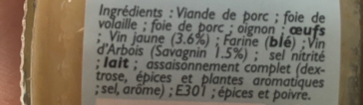 Terrine Au Vin Jaune Salaisons Thaurin 200 G - Ingredients - fr