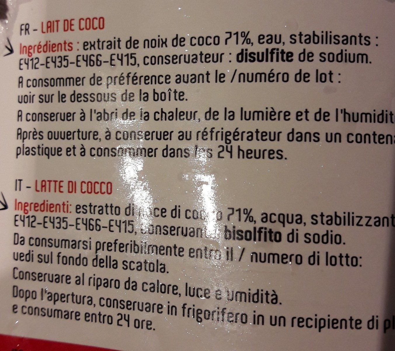 Lait de coco - Ingredients - fr