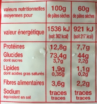 Pâtes Alphabet - Nutrition facts - fr