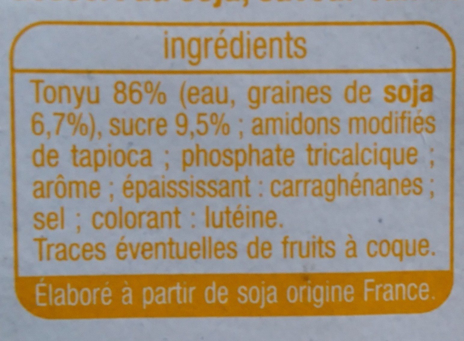 Creme dessert soja vanille - Ingredients - fr