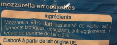Mozzarella en Cossettes - Ingredients - fr