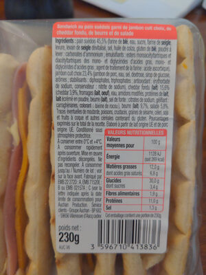 Jambon cheddar - Nutrition facts - fr