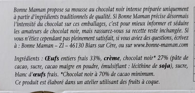 Mousse chocolat noir intense 4 x 50 g - Ingredients - fr