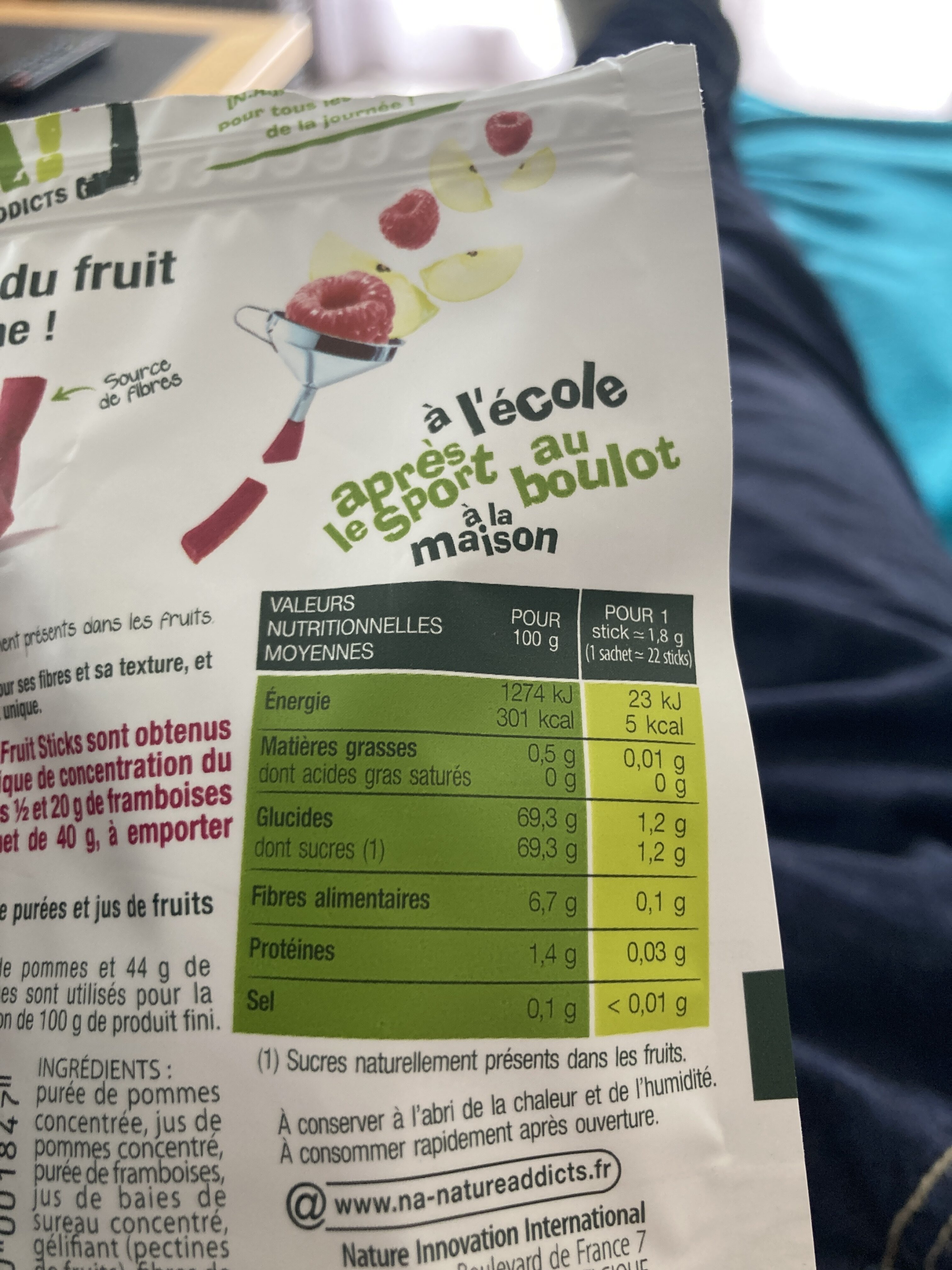 Fruit sticks Framboise - Nutrition facts - fr