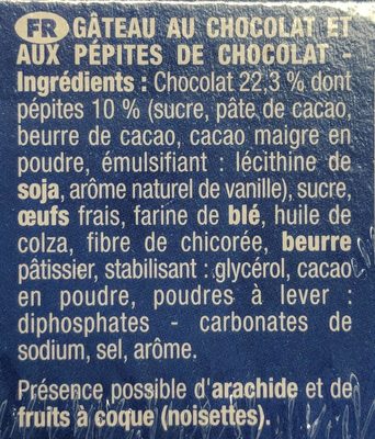 Brossard - lot 2 brownie chocolat pepites chocolat 285gr - Ingredients