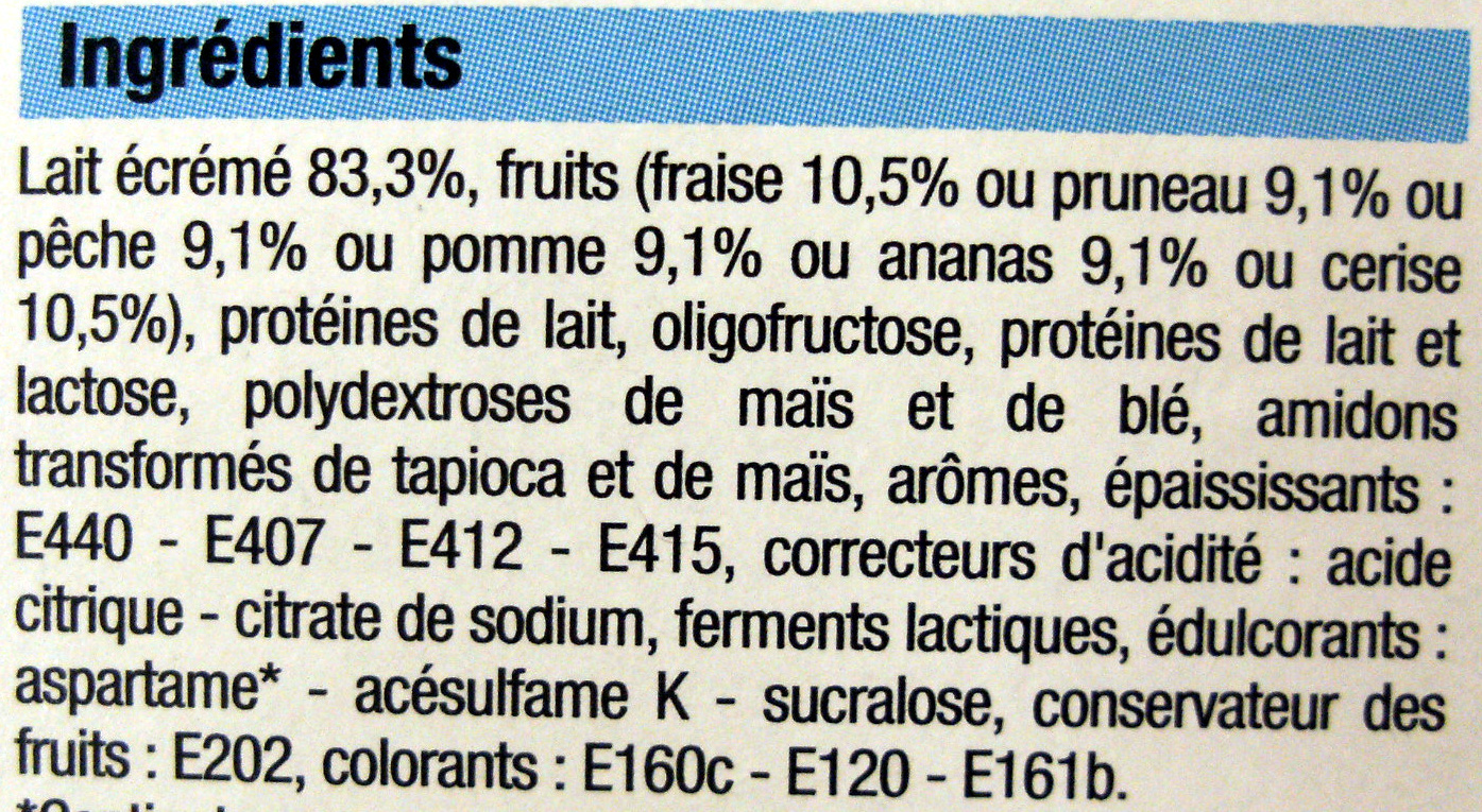Yaourts aux fruits (0 % MG) 8 pots - Ingredients - fr